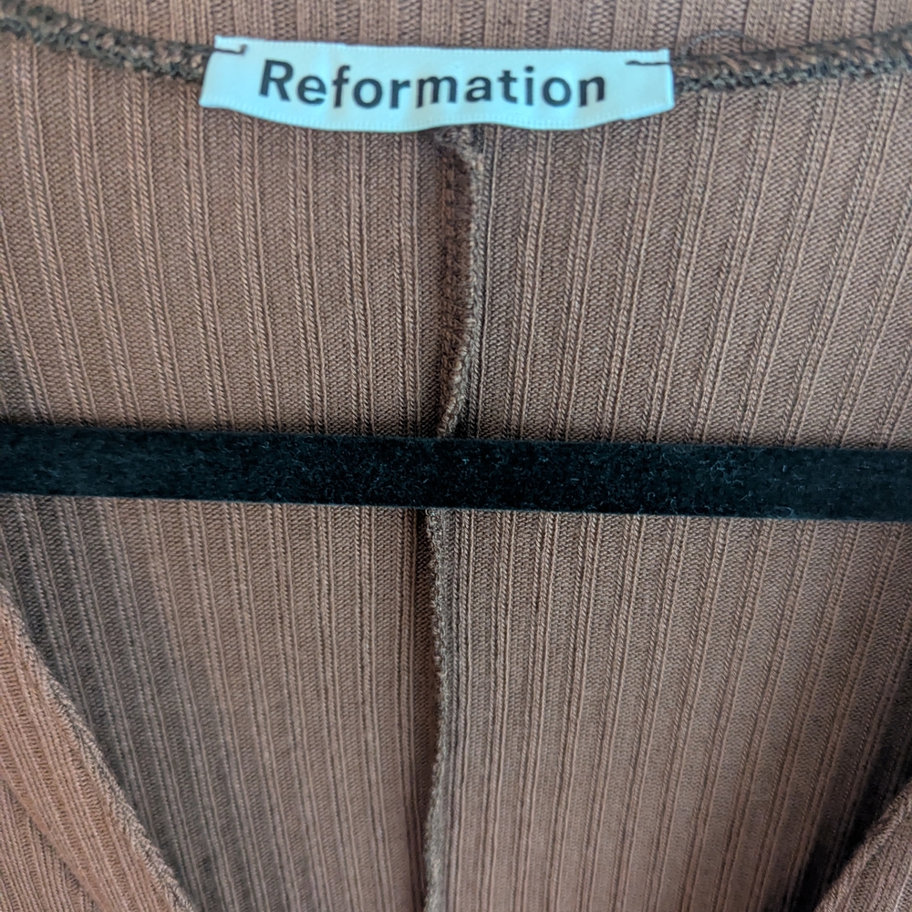 Reformation Brown V-Neck Sheath Midi Dress - Picture 3 of 5